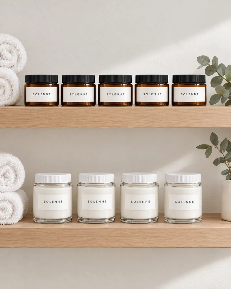 Tallow balms and lotions with a concept spa label on a retail shelf