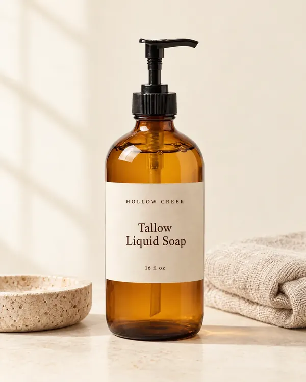 Tallow Liquid Soap with a sample brand label