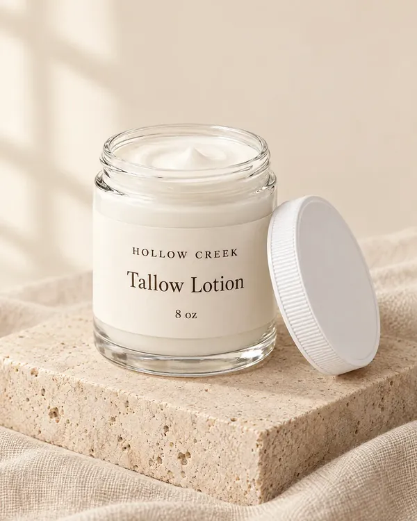 Tallow Lotion with a sample brand label