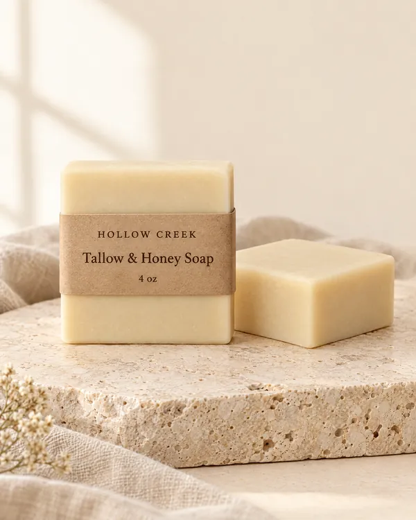Tallow Soap Bar with a sample brand label